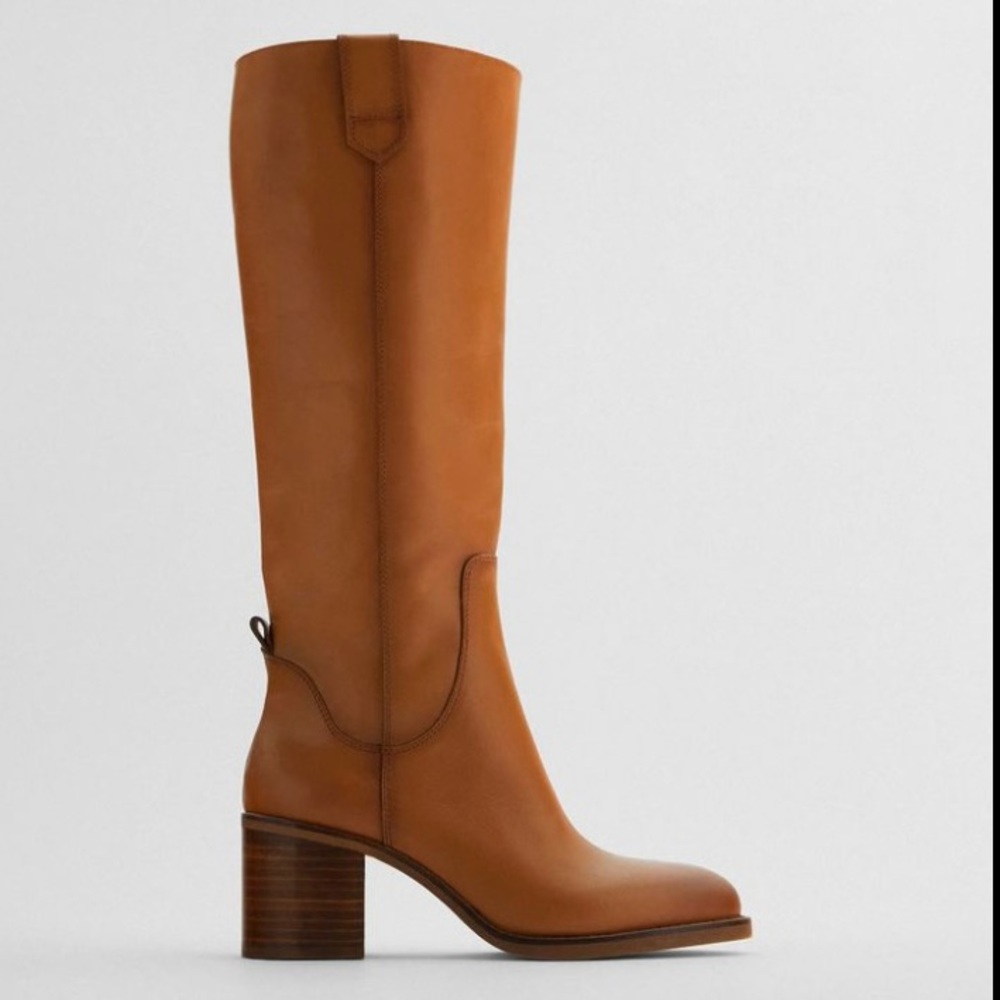 NWT Zara wide heel high shaft boots- Brown